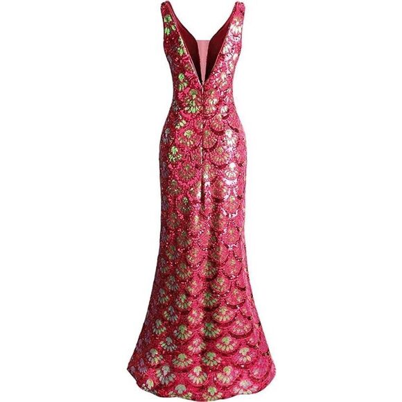 ✨❤️ Formal Red Sequin Mermaid Column Art Deco 1920s Long Gown Maxi Dress L NWT - Picture 4 of 13